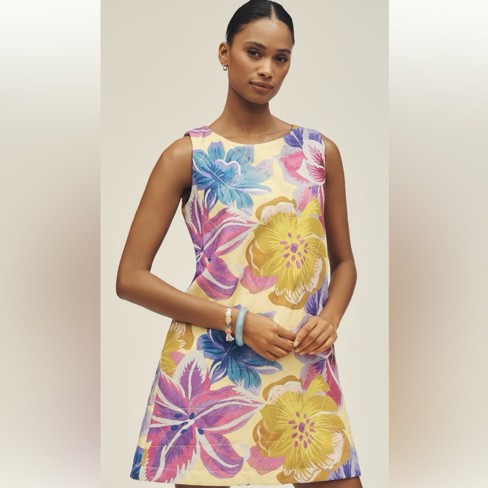 FARM Rio Yellow Floral Mini Dress with Pink, Blue & Purple Accents